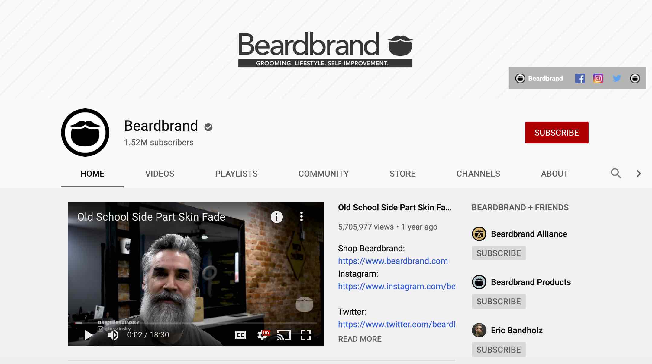 BeardBrand's YouTube profile, a great case study in social media and content marketing.