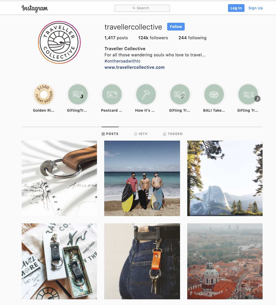 Instagram page for Traveller Collective, one of our success stories that uses social media to great effect.